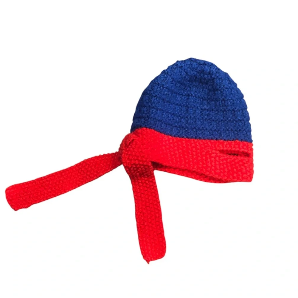 Andes Gifts Alpaca Blend Knit Crochet Ninja Superhero Hat Cap Red & Blue